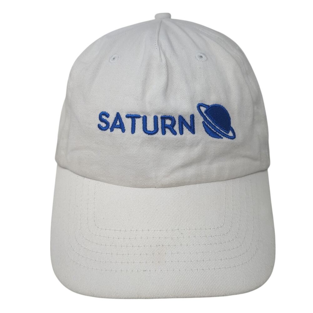 Saturn Strapback Baseball Cap White One Size Adjustable Embroidered Hit